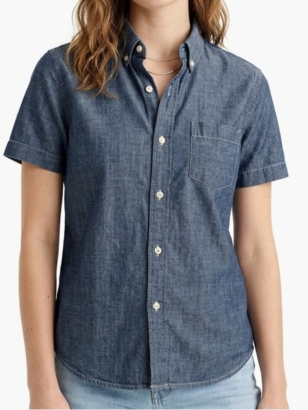 Crewcuts Girls Short-Sleeve Chambray Shirt Sz 10 Cotton Preppy Cottage